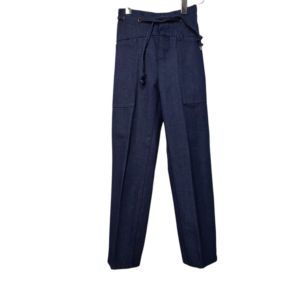 Vintage Girls 70s 80s Sz 7 Dark Wash Loose Fit Jeans Waist Tie Retro